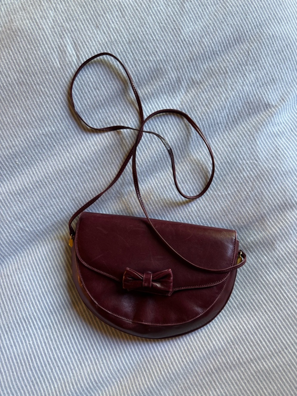 Charles Jourdan Burgundy Leather Crossbody Bag with Bow Accent